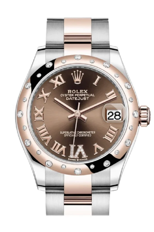 Rolex Air-King with black dial -Rolex Datejust 31 Chocolate Large VI diamonds Dial Diamond Bezel Rose Gold Two Tone Watch 278341RBR 278341