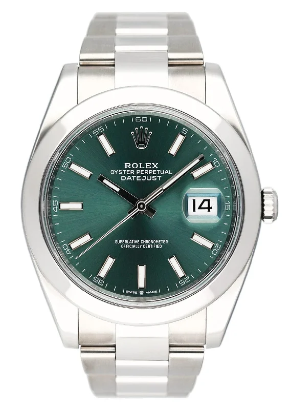 Rolex Cellini 39mm leather strap watch -Rolex Datejust 41 126300 Green Dial Steel Mens Watch Box Papers