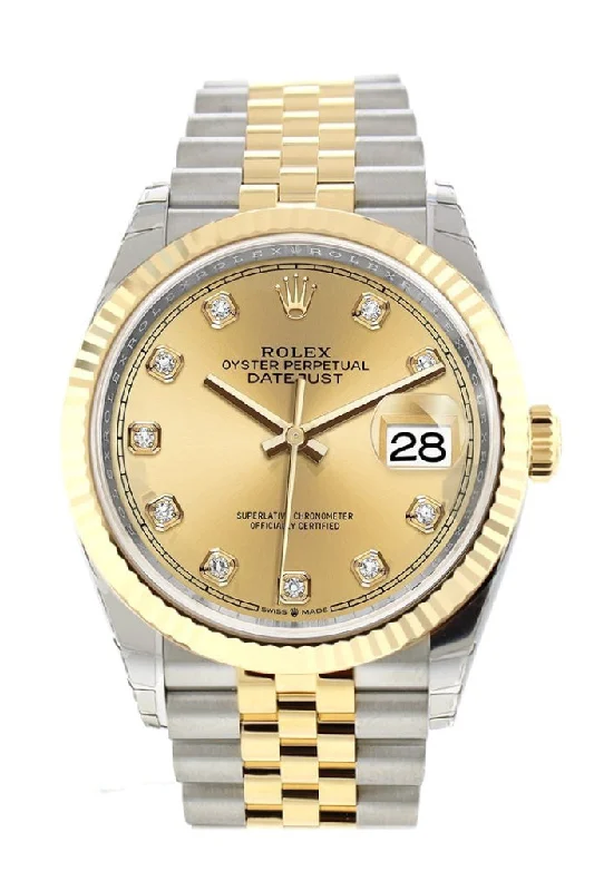 Rolex Sea-Dweller 43mm dive watch -Rolex Datejust 36 Champagne-colour set with diamonds Dial Fluted Bezel Jubilee Yellow Gold Two Tone Watch 126233 NP