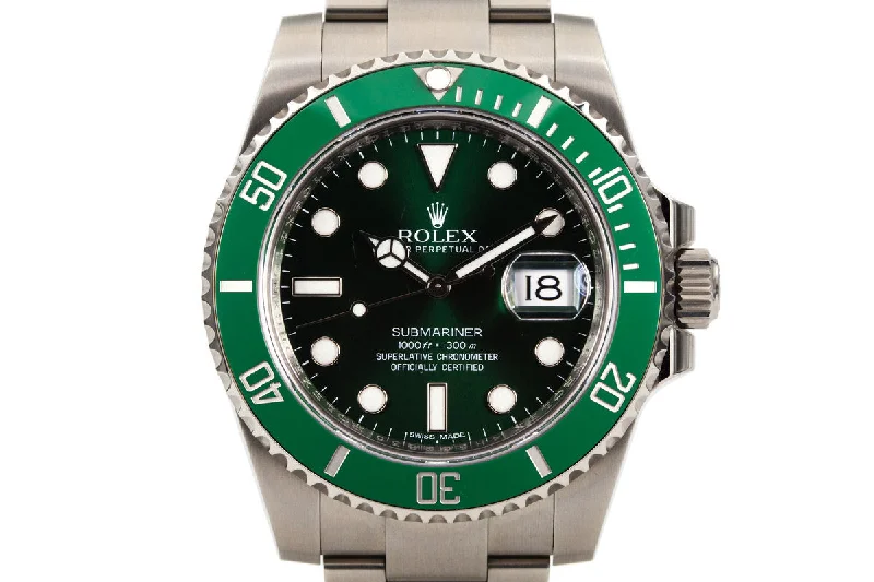 Rolex Submariner with stainless steel case -2013 Rolex Green Submariner 116610V with Box and Papers