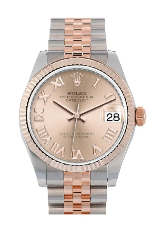 Rolex Sky-Dweller with white ceramic dial -Rolex Datejust 31 Rose Roman Dial Fluted Bezel 18K Everose Gold Two Tone Jubilee Watch 278271