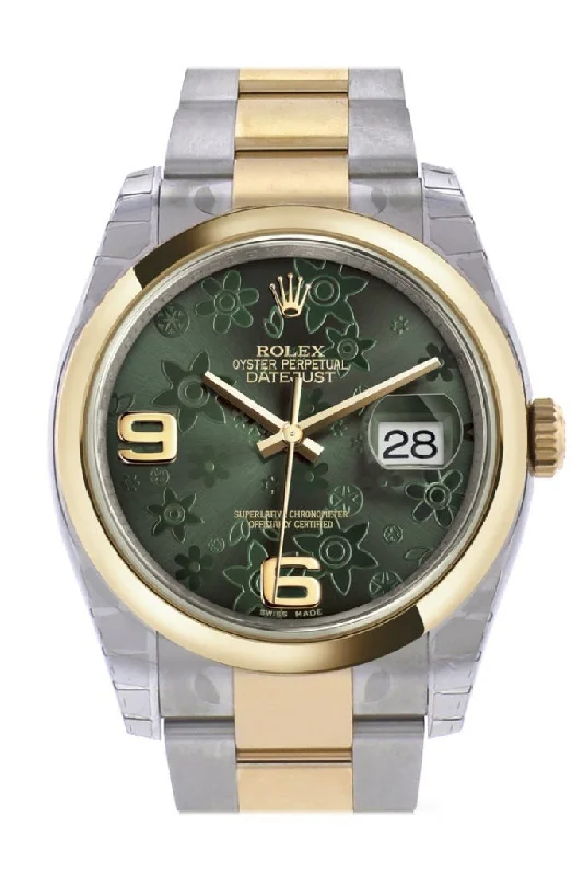 Rolex Submariner with classic black dial design -Rolex Datejust 36 Green floral motif Dial 18k Gold Two Tone Oyster Watch 116203 Pre-owned