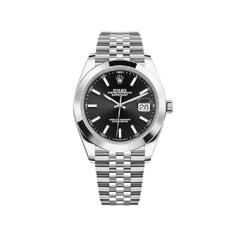 Rolex Datejust 41mm with fluted bezel -Rolex Datejust 126300 Stainless Steel Black Dial Jubilee