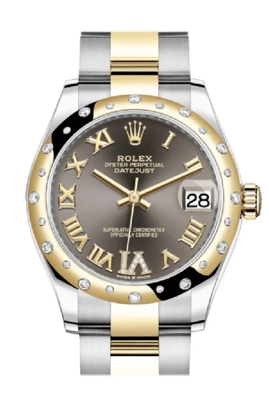 Rolex Milgauss with blue dial -Rolex Datejust 31 Dark Grey Large VI diamonds Dial Diamond Bezel Yellow Gold Two Tone Watch 278343RBR 278343 NP