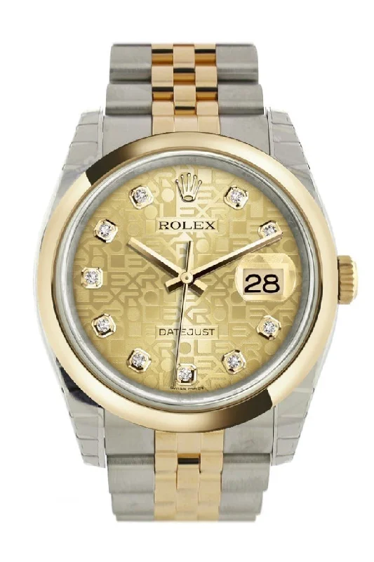 Rolex Submariner with green bezel model -Rolex Datejust 36 Champagne-colour Jubilee Diamond Dial 18k Gold Two Tone Jubilee Watch 116203 Pre-owned