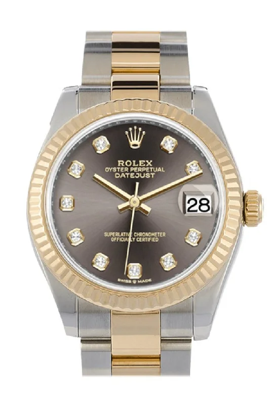 Rolex Oyster Perpetual with red dial -Rolex Datejust 31 Dark Grey Diamonds Dial Fluted Bezel 18K Yellow Gold Two Tone Watch 278273 NP