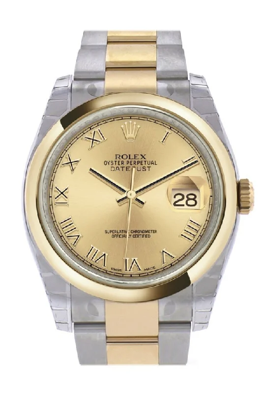 Rolex Oyster Perpetual with luminous dial -Rolex Datejust 36 Champagne Roman Dial 18k Gold Two Tone Oyster Watch 116203 Pre-owned