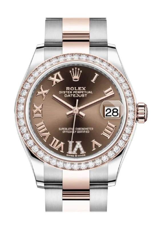 Rolex Milgauss with orange lightning bolt hand -Rolex Datejust 31 Chocolate VI Diamonds Dial Diamond Bezel Rose Gold Two Tone Watch 278381RBR 278381