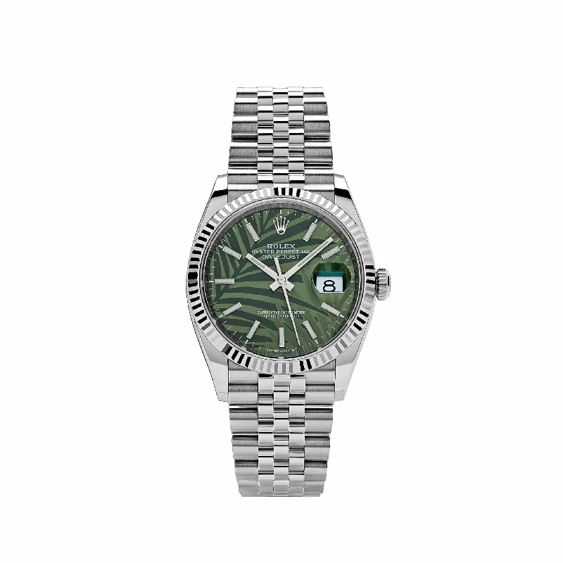 Rolex Datejust 36mm with Roman numerals -Rolex Datejust 126234 White Gold Stainless Steel Olive Green Palm Motif Dial