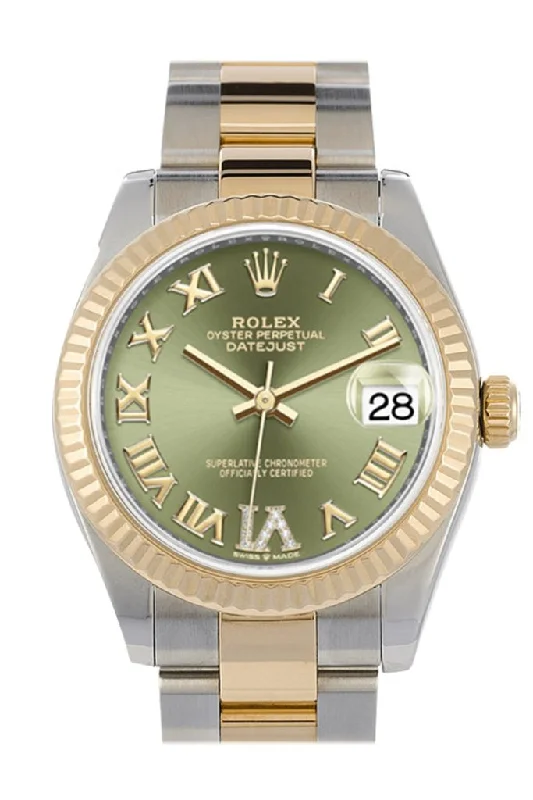 Rolex Daytona chronograph with stainless steel -Rolex Datejust 31 Olive Green Large VI set with Diamonds Dial Fluted Bezel 18K Yellow Gold Two Tone Watch 278273 NP