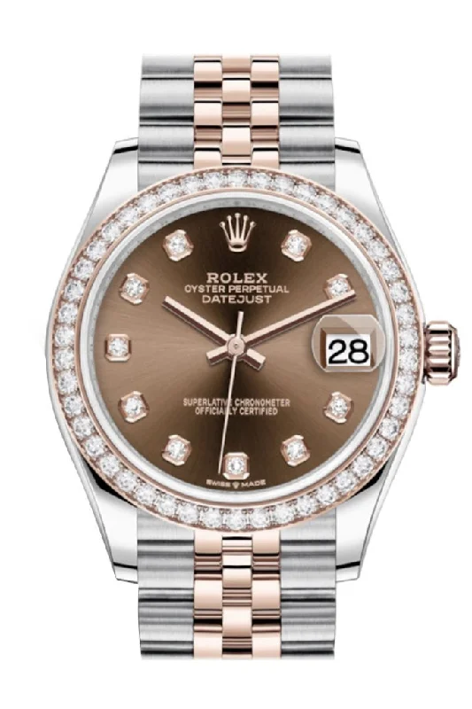 Rolex President Day-Date with diamond markers -Rolex Datejust 31 Chocolate Diamonds Dial Diamond Bezel Rose Gold Two Tone Jubilee Watch 278381RBR 278381