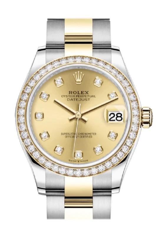 Rolex Oyster Perpetual with smooth bezel -Rolex Datejust 31 Champagne Diamonds Dial Diamond Bezel Yellow Gold Two Tone Watch 278383RBR 278383