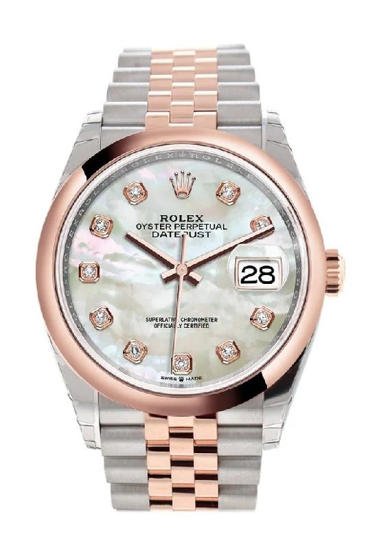 Rolex Sky-Dweller with stainless steel -Rolex Datejust 36 White mother-of-pearl set with diamonds Dial Dome Rose Gold Two Tone JubileeWatch 126201 NP