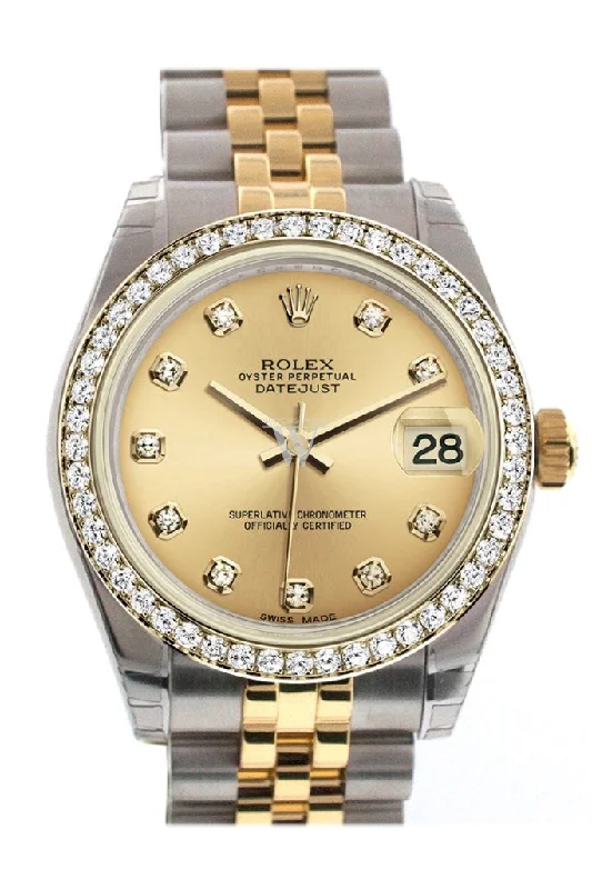 Rolex GMT-Master II with blue and red bezel -Rolex Datejust 31 Champagne Diamond Dial Diamond Bezel Jubilee Yellow Gold Two Tone Watch 178383 Pre-owned