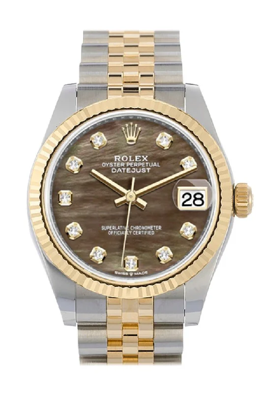 Rolex Daytona with white dial -Rolex Datejust 31 Black mother-of-pearl Diamond Dial Fluted Bezel 18K Yellow Gold Two Tone Jubilee Watch 278273 NP