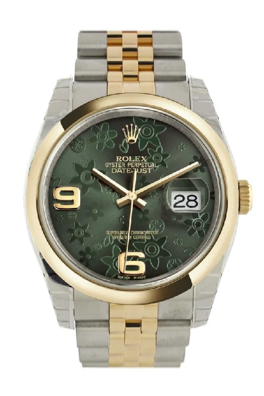 Rolex Day-Date with champagne dial -Rolex Datejust 36 Green floral motif Dial 18k Gold Two Tone Jubilee Watch 116203 Pre-owned