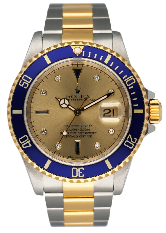 Rolex watches with dual time zone function -Rolex Submariner Date 16613 Serti Dial Men's Watch Box & Papers