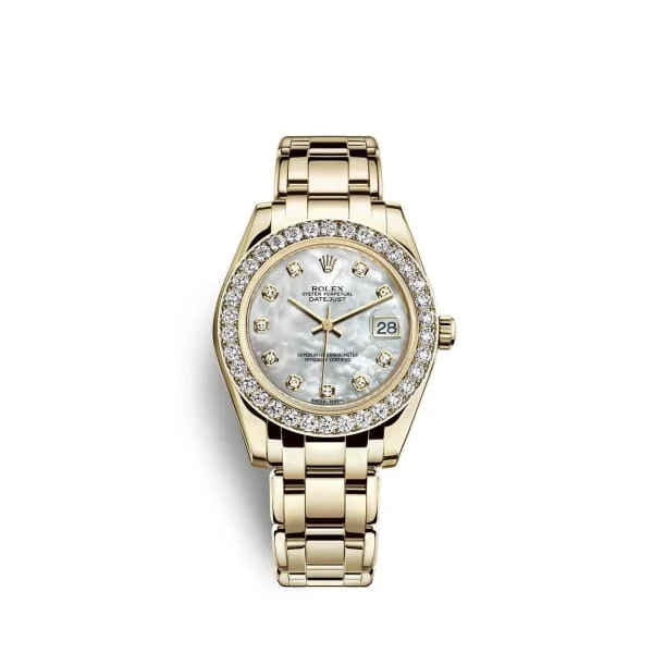 Rolex Datejust 36mm for women -Rolex Pearlmaster 34mm - Ref: 81298-0002 - White mother of Pearl Diamond Dial & Diamond Bezel, 18K Yellow Gold Bracelet Women's Watch