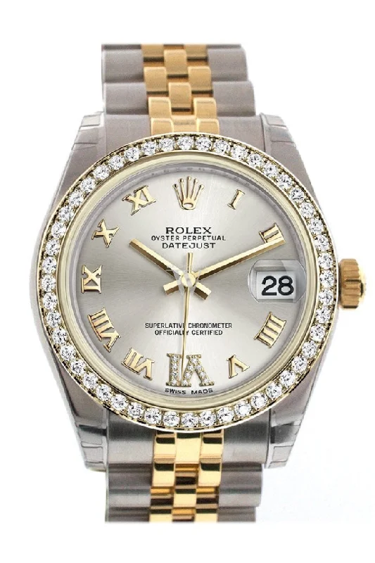 Rolex GMT-Master II with rose gold bracelet -Rolex Datejust 31 Silver Large VI Diamonds Dial Diamond Bezel Jubilee Yellow Gold Two Tone Watch 178383 Pre-owned