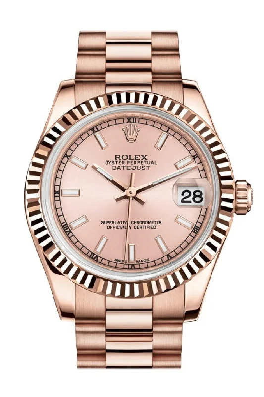 Rolex Daytona chronograph with stainless steel -Rolex Datejust 31 Pink Dial Fluted Bezel 18K Everose Gold President Ladies Watch 178275 Pre-owned