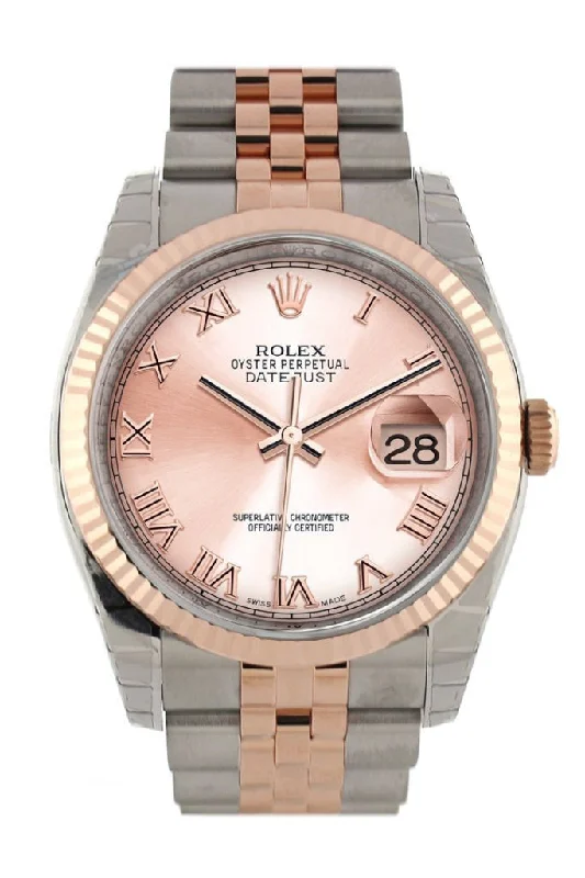 Rolex Submariner Date with gold accents -Rolex Datejust 36 Pink Roman Dial Fluted Steel and 18k Rose Gold Jubilee Watch 116231