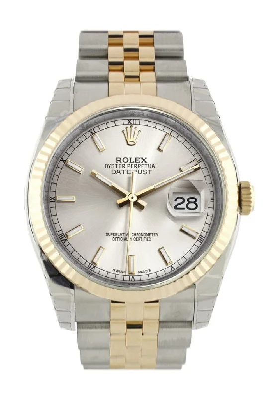 Rolex Datejust 36mm for women -Rolex Datejust 36 Silver Dial Fluted 18K Gold Two Tone Jubilee Watch 116233 Pre-owned