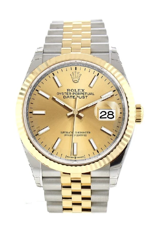 Rolex Oyster Perpetual blue dial models -Rolex Datejust 36 Champagne-colour Dial Fluted Bezel Jubilee Yellow Gold Two Tone Watch 126233 NP