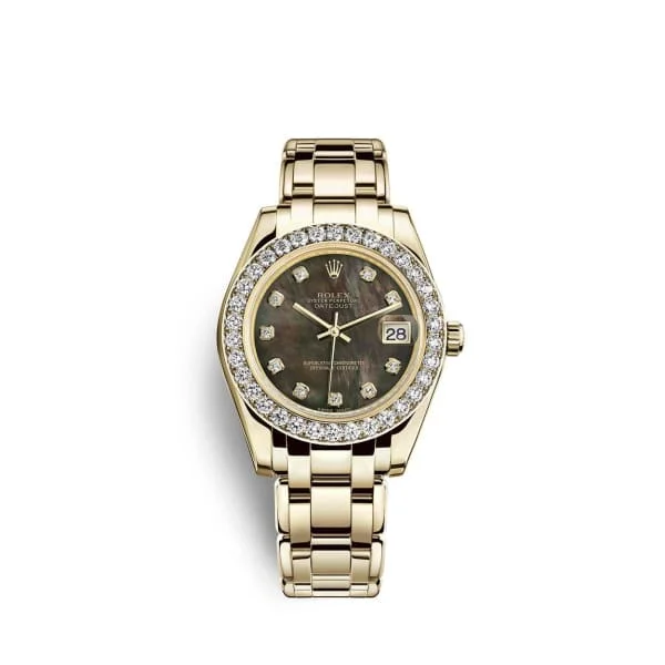 Rolex Day-Date 36mm with gold case -Rolex Pearlmaster 34mm - Ref: 81298-0013 - Black Mother of Pearl Diamond Dial & Diamond Bezel, 18K Yellow Gold Bracelet Women's Watch