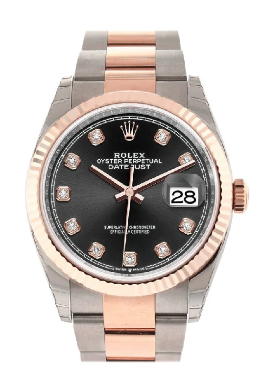 Rolex 2025 edition watches -Rolex Datejust 36 Black set with diamonds Dial Fluted Rose Gold Two Tone Watch 126231 NP