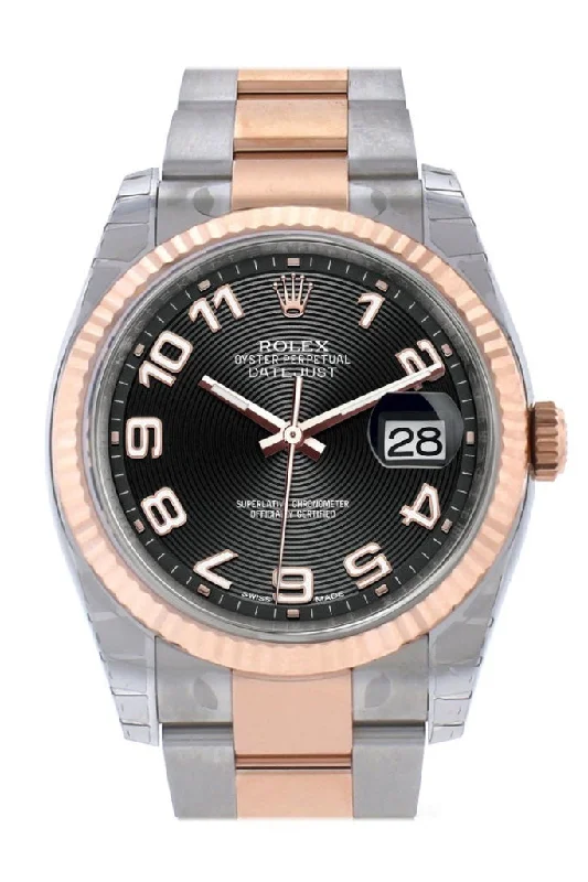 Rolex Sea-Dweller with luxury bracelet -Rolex Datejust 36 Black Arab Dial Fluted Steel and 18k Rose Gold Oyster Watch 116231 Pre-owned