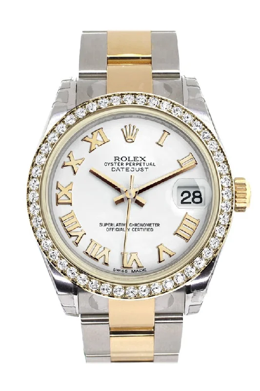 Rolex GMT-Master II with black and red bezel -Rolex Datejust 31 White Roman Dial Diamond Bezel Yellow Gold Two Tone Watch 178383 Pre-owned