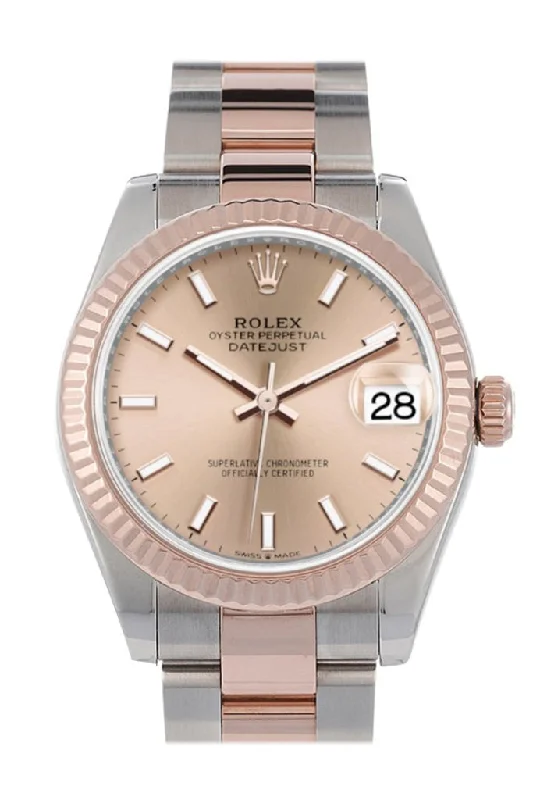 Rolex Submariner with green bezel model -Rolex Datejust 31 Rose Dial Fluted Bezel 18K Everose Gold Two Tone Watch 278271