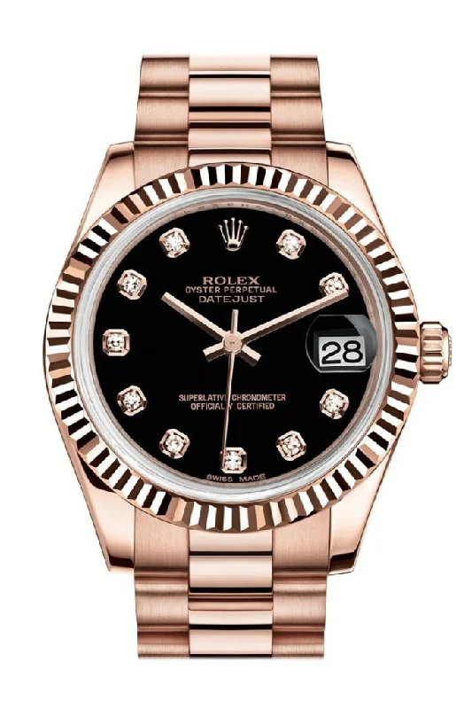 Rolex GMT-Master II with rose gold accents -Rolex Datejust 31 Black Diamond Dial Fluted Bezel 18K Everose Gold President Ladies Watch 178275 Pre-owned