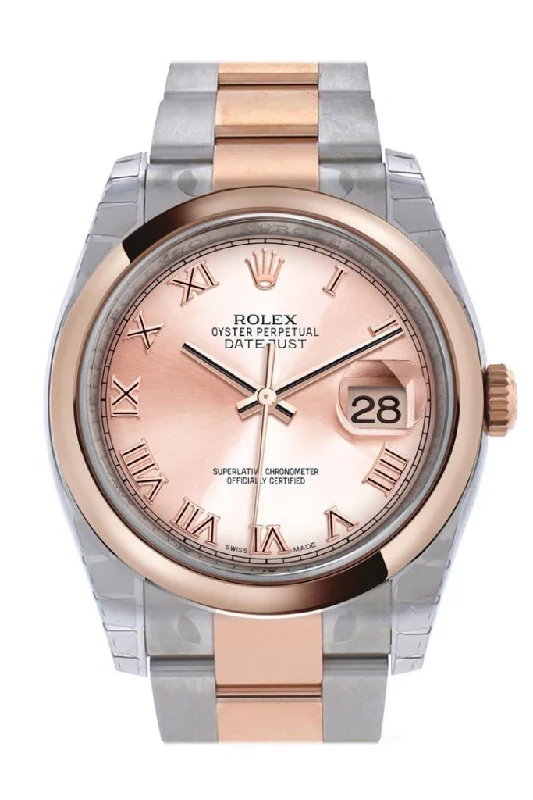 Rolex two-tone stainless steel and gold -Rolex Datejust 36 Pink Roman DialSteel and 18k Rose Gold Oyster Watch 116201 Pre-owned