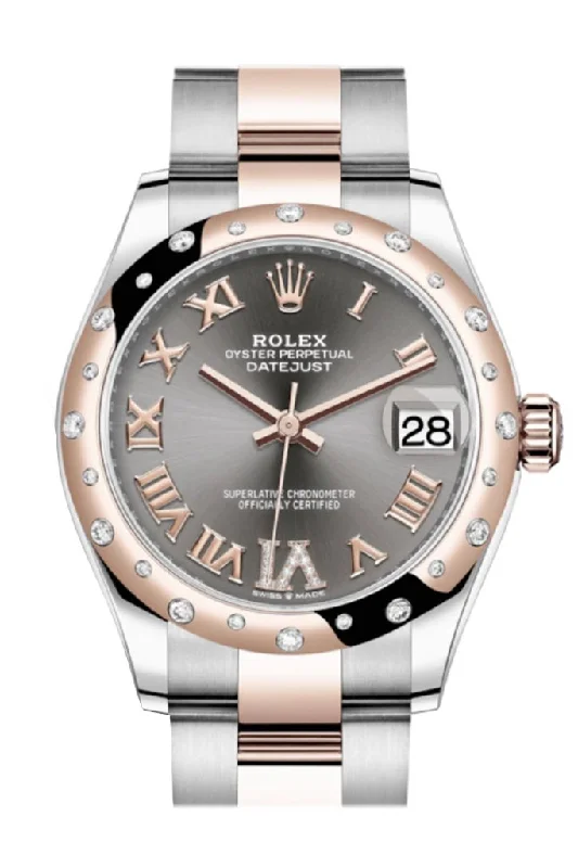 Rolex vintage collector's watches -Rolex Datejust 31 Rhodium Large VI diamonds Dial Diamond Bezel Rose Gold Two Tone Watch 278341RBR 278341