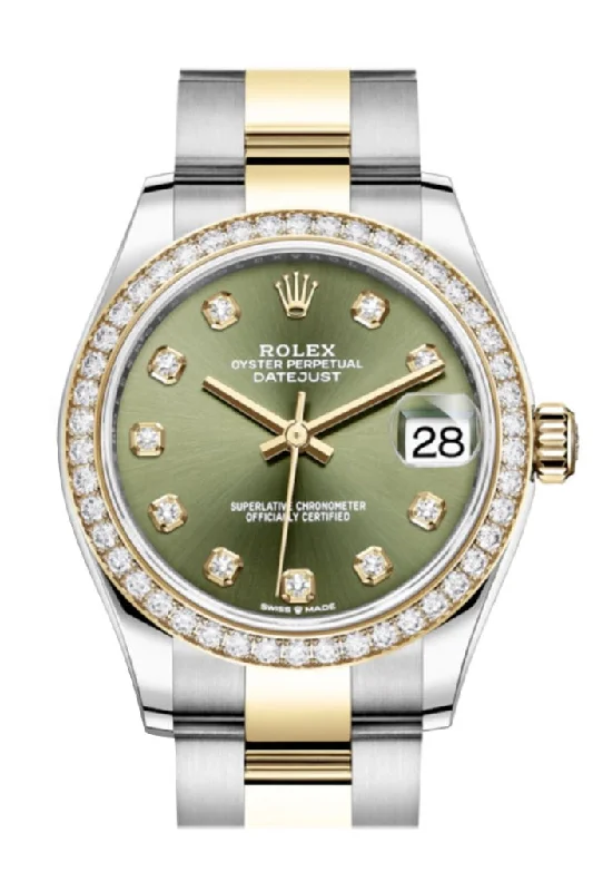 Rolex Daytona chronograph for sale -Rolex Datejust 31 Olive Green Diamonds Dial Diamond Bezel Yellow Gold Two Tone Watch 278383RBR 278383