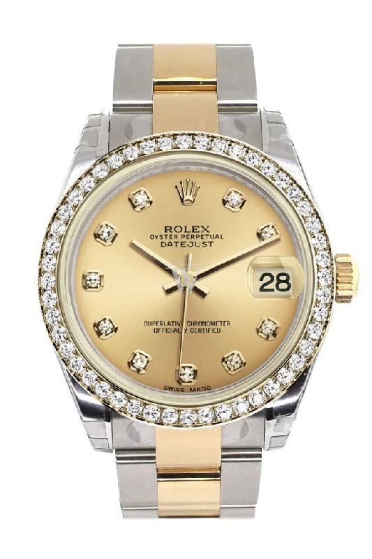 Rolex Datejust with polished bezel -Rolex Datejust 31 Champagne Jubliee Diamond Dial Diamond Bezel Yellow Gold Two Tone Watch 178383 Pre-owned