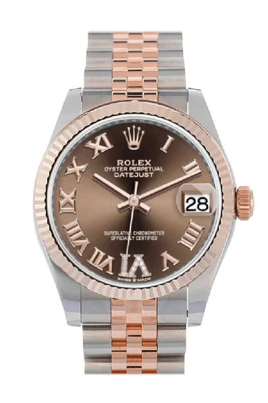 Rolex Submariner with polished finish case -Rolex Datejust 31 Chocolate Large VI set with diamonds Dial Fluted Bezel 18K Everose Gold Two Tone Jubilee Watch 278271