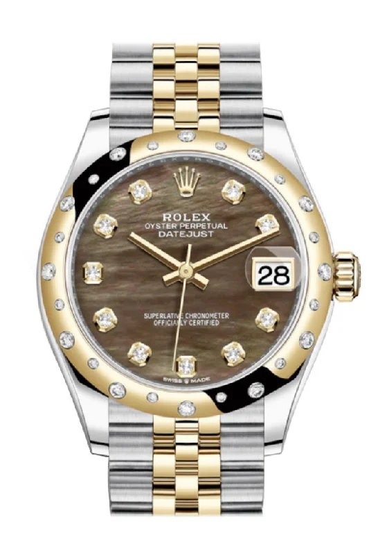 Rolex Yacht-Master with rose gold case -Rolex Datejust 31 Black mother-of-pearl diamonds Dial Diamond Bezel Jubilee Yellow Gold Two Tone Watch 278341RBR 278343