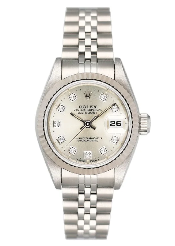 Rolex Submariner with rubber strap -Rolex Datejust 69174 Diamond Sliver Dial Ladies Watch