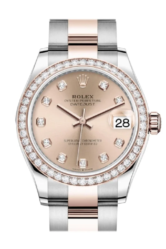 Rolex watches with 100m water resistance -Rolex Datejust 31 Rosé Diamonds Dial Diamond Bezel Rose Gold Two Tone Watch 278381RBR 278381