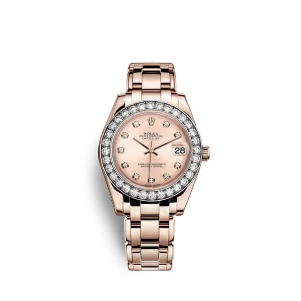 Rolex Daytona with classic design -Rolex Pearlmaster 34mm - Ref: 81285-0014 - Pink Diamond Dial & Diamond Bezel, 18K Rose Gold Bracelet Women's Watch