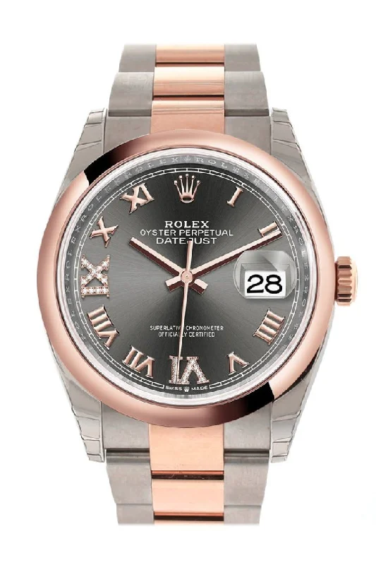 Rolex Submariner with rubber strap -Rolex Datejust 36 Dark rhodium set with diamonds Dial Dome Rose Gold Two Tone Watch 126201 NP