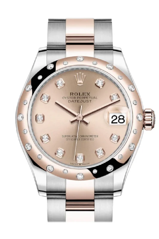 Rolex watches with clean white dial -Rolex Datejust 31 Rosé colour Diamonds Dial Diamond Bezel Rose Gold Two Tone Watch 278341RBR 278341