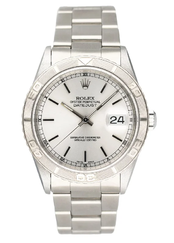 Rolex automatic movement watches -Rolex Oyster Datejust Turn-O-Graph 16264 Silver Dial Mens Watch