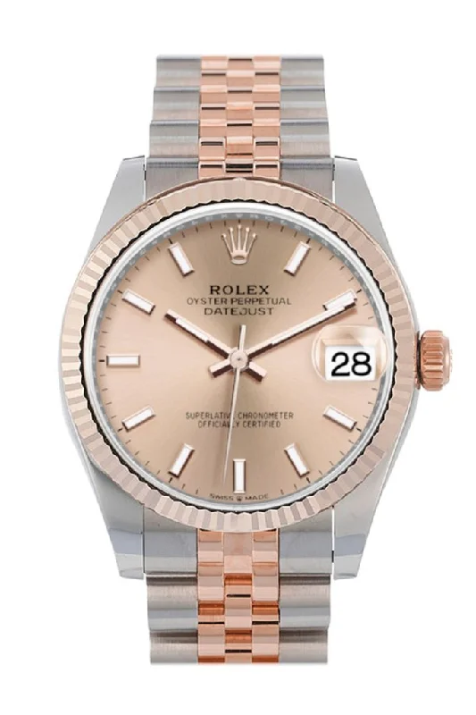 Rolex Datejust with classic steel case -Rolex Datejust 31 Rose Dial Fluted Bezel 18K Everose Gold Two Tone Jubilee Watch 278271