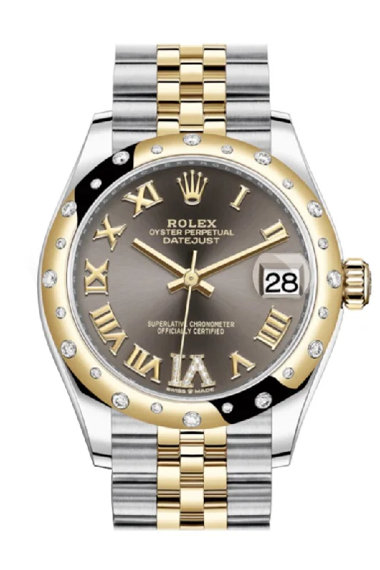 Rolex Submariner for divers -Rolex Datejust 31 Dark Grey Large VI diamonds Dial Diamond Bezel Jubilee Yellow Gold Two Tone Watch 278343RBR 278343 NP