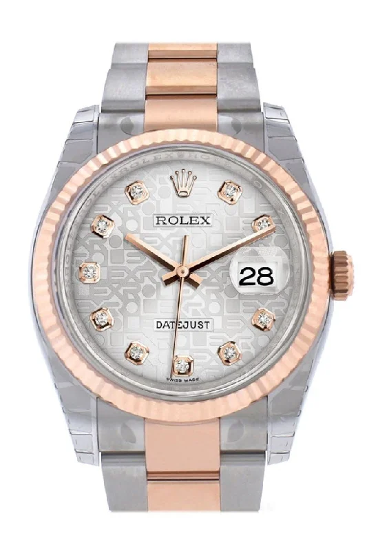 Rolex Oyster Perpetual with modern features -Rolex Datejust 36 Silver Jubilee design set with diamonds Dial Fluted Steel 18k Rose Gold Oyster Watch 116231 Pre-owned