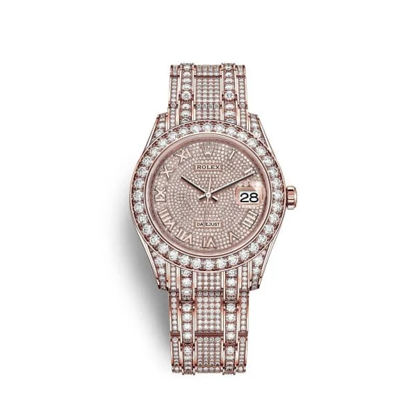 Rolex Datejust with silver dial -Rolex Pearlmaster 39mm - Ref: 86405rbr-0001 - Pave Roman Diamond Dial, Diamond Bezel & Diamond Case, 18K Rose Gold Diamond Bracelet Women's Watch