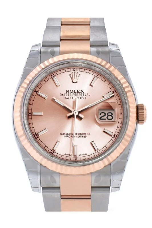 Rolex Daytona with gold accents -Rolex Datejust 36 Pink Dial Fluted Steel and 18k Rose Gold Oyster Watch 116231 Pre-owned